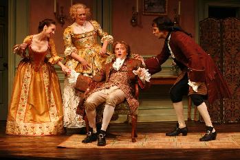 Julia Coffey as Dorinda, Nancy Robinette as Lady Bountiful, Christian Conn as Tom Aimwell and Christopher Innvar as Jack Archer