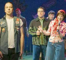 David Driver as Xanthus, John Flansburgh as Russ, Robin Goldwasser as Joyce (rear),  Erin Hill as Terri<